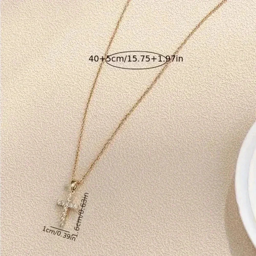 Stainless Steel Cross Pendant Necklaces With Cubic Zirconia - Picture 3 of 3